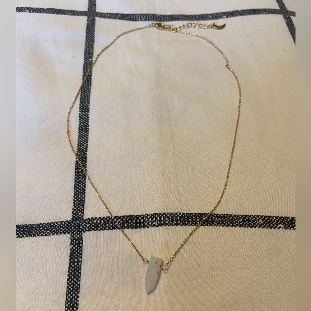 Gold Necklace with White Quartz Pendant